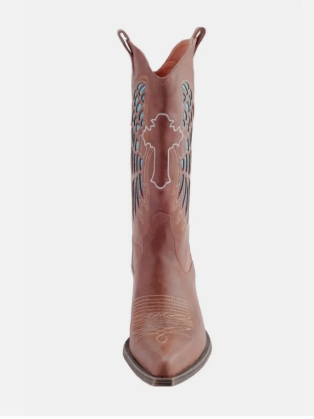 New Women's Embroidered Cowboy Boots Angel Wings & Cross Genuine Leather Western